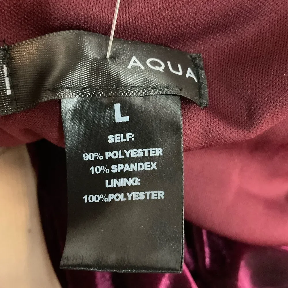 NEW AQUA Style# WO- 6966 burgundy velvet square neck bow strap mini dress L